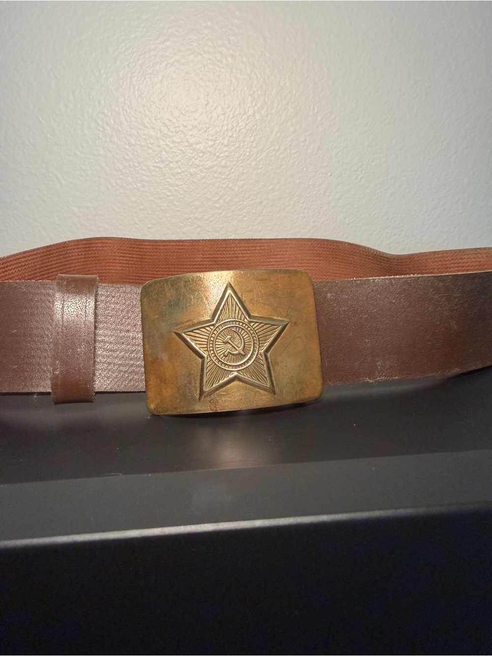 Brown Men's Belt with Brass Star Buckle